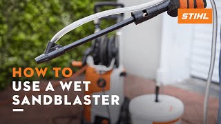 STIHL wet sandblasting device  How to use it  Instruction [upl. by Hannazus149]