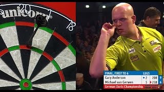 INCREDIBLE DARTS Michael van Gerwen v Gary Anderson 2015 German Darts Championship HD [upl. by Gilbart]