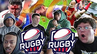 AMERICAN FOOTBALL PLAYERS REACT TO RUGBY KNOCKOUTS [upl. by Anirbac660]