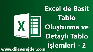 Excelde Basit Tablo Oluşturma ve Detaylı Tablo İşlemleri  2 [upl. by Aicella]