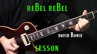 how to play quotRebel Rebelquot on guitar by David Bowie  electric guitar lesson tutorial [upl. by Leahcimnoj158]