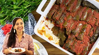 Roasted Dolmades Greek Style Stuffed Grapeleaves in Tomato Sauce [upl. by Adliwa335]