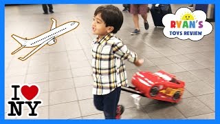 Ryan ToysReview airplane ride and opening surprise eggs [upl. by Annasiul]