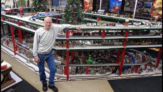 Greatest Christmas Model RR Railroad Train Layout in Tire Shop  Awesome Lionel O Scale Gauge trains [upl. by Eelanaj]