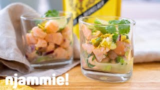 Cevice van zalm Recept  njammie [upl. by Ahtekal523]