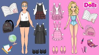 PAPER DOLLS DRESS UP SCHOOL CLOTHES HANDMADE DIY [upl. by Marston]