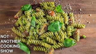 how to make EASY BASIL PESTO pasta [upl. by Jariv]