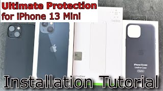 BELKIN Screen Protector ULTRAGLASS iPhone 13 Mini Applying Installation amp MagSafe Leather Case [upl. by Shana]