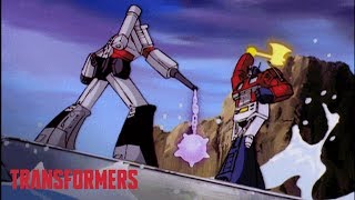 Optimus Prime vs Megatron Top 5 Fights  Series Mashup  Generation 1  Transformers Official [upl. by Brigham748]