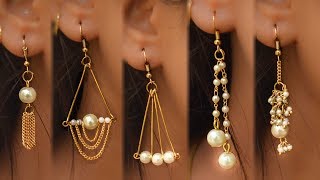 5 easy Pearl Earring Design  DIY  5 min Craft  Hand made jewelry  Art with Creativity [upl. by Aztilay]