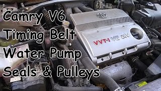 Toyota Camry V6 3MZFE Timing Belt Water Pump Seals amp Pulleys Replacement [upl. by Nelleyram]