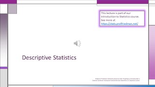 Descriptive Statistics Lecture Part I [upl. by Eatnahc]