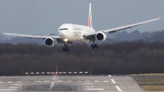 Crosswind LANDINGS during a STORM at Düsseldorf B777 767 757 A330  Storm Andrea [upl. by Gant]