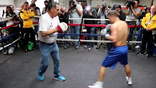 Explosive Golovkin training with trainer Abel Sanchez before Monroe fight [upl. by Hetty229]