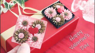 紙で作る小花の立体的なギフトタグ【バレンタインデー】  DIY How to Make 3D Gift Tag With Small Paper Flowers  Valentines Day [upl. by Kcinimod513]