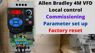 Allen Bradley Powerflex 4M local control commissioning parameter set up Factory reset English [upl. by Milda554]