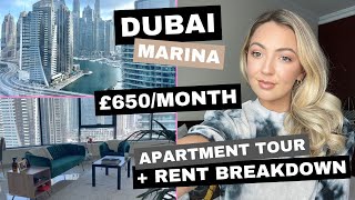 Dubai Marina £650Month Apartment Tour  2021 Cost of Living Breakdown [upl. by Norat]