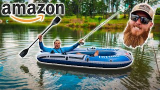 Fishing w AMAZONs Cheapest INFLATABLE BOAT in Lojos Backyard Pond big mistake [upl. by Atinram59]