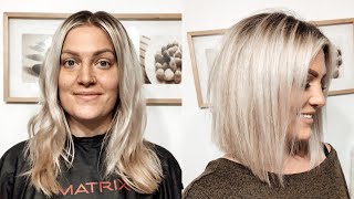 HOW TO CUT YOUR OWN HAIR INTO A BLUNT ANGLED BOB [upl. by Obau]