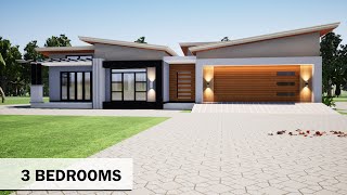 3 Bedroom plan  Butterfly roof house Design  19mx17m [upl. by Faina]