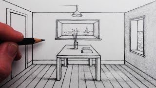 How to Draw a Room in 1Point Perspective for Beginners [upl. by Acinot]