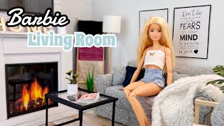 DIY Barbie Doll Living Room Fireplace TV Coffee Table Blanket Holder Sofa Chair Working Lamp [upl. by Ekim]