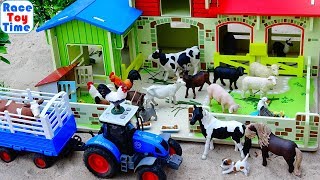 Farm Animal Toys and Barn Playset in the sandbox [upl. by Zeiler]