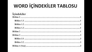 Word İçindekiler Tablosu nasıl yapılır  Otomatik ve El ile tablo oluşturmak [upl. by Chema727]