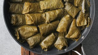 Greek Dolmades Stuffed Grape Leaves [upl. by Ydualc881]