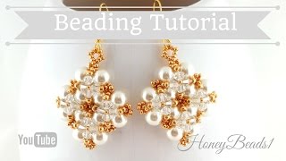 Easy beaded earrings Pearl earrings Winterglow Earrings Beading Tutorial by HoneyBeads1 [upl. by Sreip]