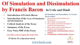 Of Simulation and Dissimulation Essay by Francis Bacon Summary Explanation and Notes PDF [upl. by Edva]