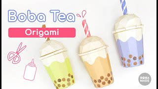 3D Paper Boba Tea Cup Origami Paper Craft Template Guide [upl. by Seta]