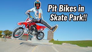 Riding Pit Bikes in Skate Park [upl. by Dlorah663]