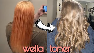 TONING ORANGE HAIR WITH WELLA T14 amp 050  Sara Lynn [upl. by Ailec960]