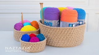 HOW to CROCHET BASKET for HOME DECOR  Baskets and bowls tutorial in 3 sizes by Naztazia [upl. by Ojyllek]