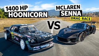 Ken Block’s 1400hp AWD Ford Mustang Hoonicorn vs a McLaren Senna Merlin [upl. by Eceela]