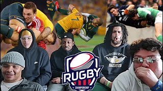 AMERICAN FOOTBALL PLAYERS REACT TO RUGBY BIGGEST HITS [upl. by Omura]