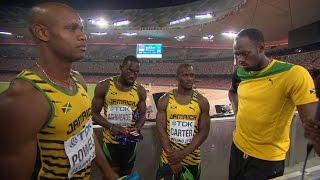 Team Jamaica 4x100m Relay Gold Medal Interview  World Athletics Championships Beijing 2015 [upl. by Aicsile]